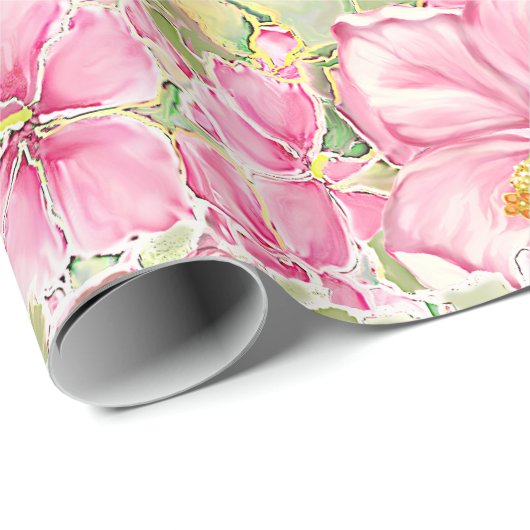 Hibiscus & kant ROZE Cadeaupapier (Rol Hoek)