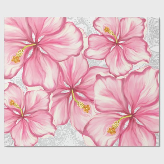 Hibiscus & kant ROZE Cadeaupapier (Vlak)