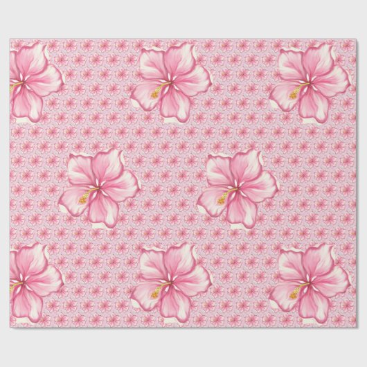 Hibiscus & kant ROZE Cadeaupapier (Vlak)