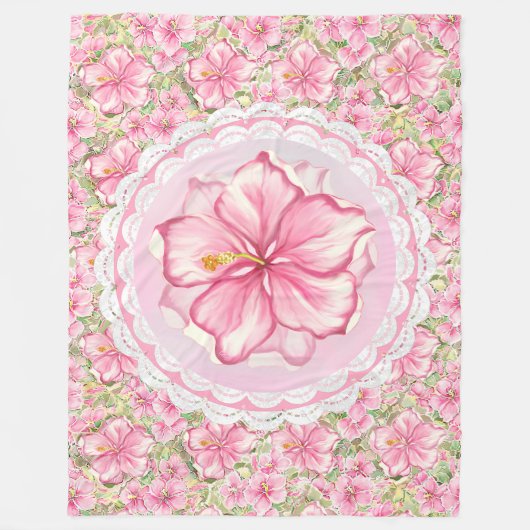 Hibiscus & kant ROZE Fleece Deken (Voorkant)