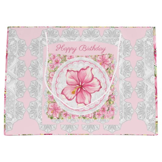 Hibiscus & kant ROZE Groot Cadeauzakje (Voorkant)