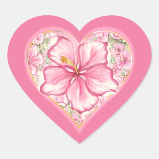 Hibiscus & kant ROZE Hart Sticker (Voorkant)
