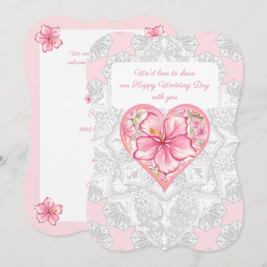 Hibiscus & kant ROZE Kaart (Voorkant / Achterkant)