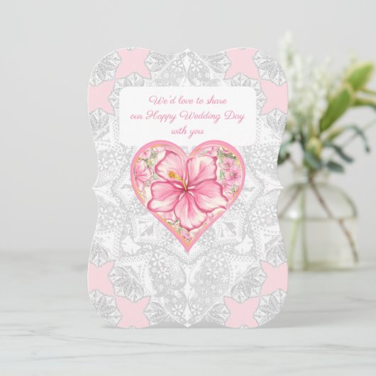 Hibiscus & kant ROZE Kaart (Staand voorkant)