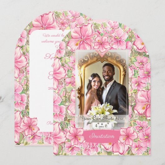 Hibiscus & kant ROZE Kaart (Voorkant / Achterkant)