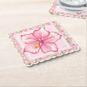Hibiscus & kant ROZE Kartonnen Onderzetters (Gebogen)