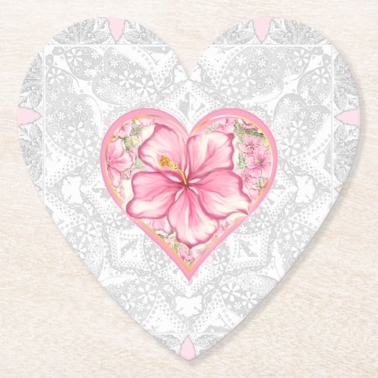 Hibiscus & kant ROZE Kartonnen Onderzetters (Voorkant)