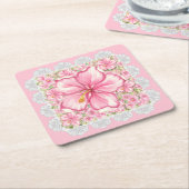 Hibiscus & kant ROZE Kartonnen Onderzetters (Schuin)