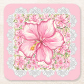 Hibiscus & kant ROZE Kartonnen Onderzetters (Voorkant)