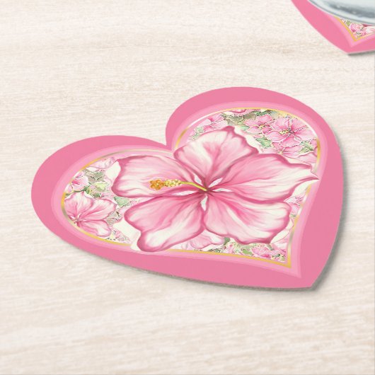 Hibiscus & kant ROZE Kartonnen Onderzetters (Gekanteld)