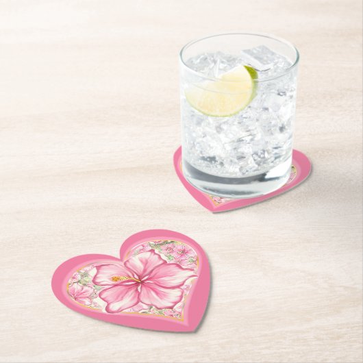 Hibiscus & kant ROZE Kartonnen Onderzetters (Insitu)