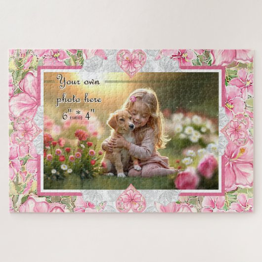Hibiscus & kant ROZE Legpuzzel (Horizontaal)
