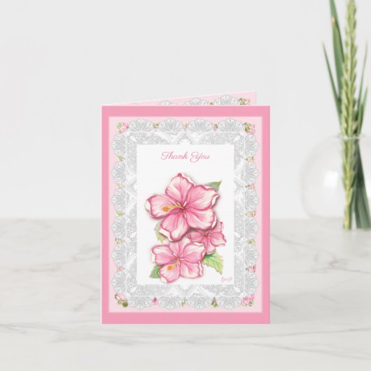 Hibiscus & kant ROZE Notitiekaartje (Voorkant)