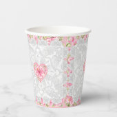 Hibiscus & kant ROZE Papieren Bekers (Voorkant)