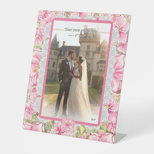 Hibiscus & kant ROZE Reclamebord Met Voetstuk (Voorkant)