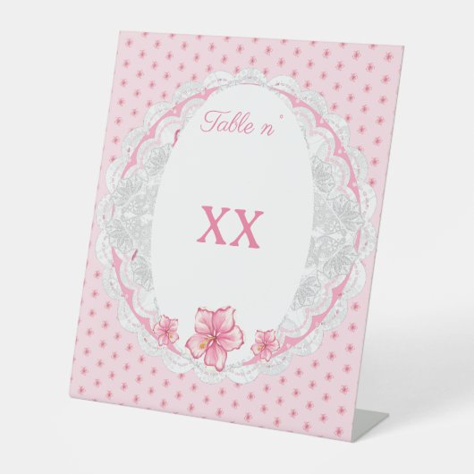 Hibiscus & kant ROZE Reclamebord Met Voetstuk (Voorkant)