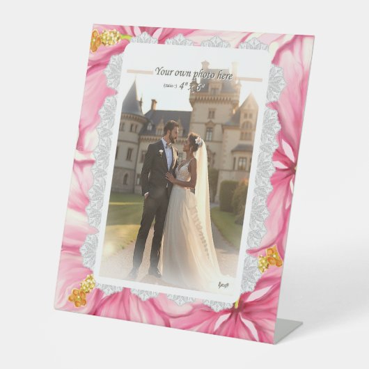 Hibiscus & kant ROZE Reclamebord Met Voetstuk (Voorkant)