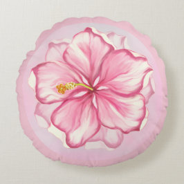 Hibiscus & kant ROZE Rond Kussen