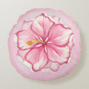 Hibiscus & kant ROZE Rond Kussen
