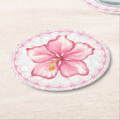 Hibiscus & kant ROZE Ronde Kartonnen Onderzetter (Gebogen)