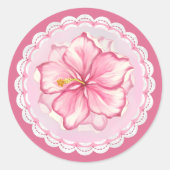 Hibiscus & kant ROZE Ronde Sticker (Voorkant)