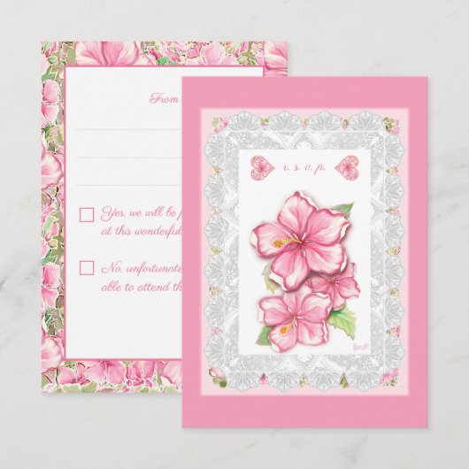Hibiscus & kant ROZE RSVP Kaartje (Voorkant / Achterkant)