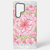 Hibiscus & kant ROZE Samsung Galaxy Hoesje (Achterkant)