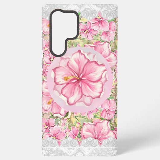 Hibiscus & kant ROZE Samsung Galaxy Hoesje (Achterkant)