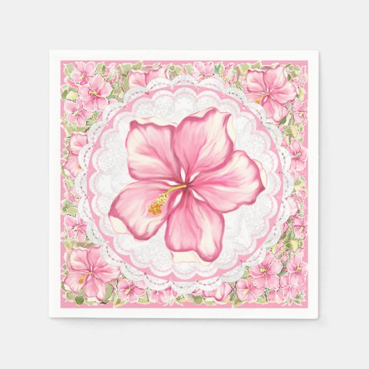 Hibiscus & kant ROZE Servet (Voorkant)