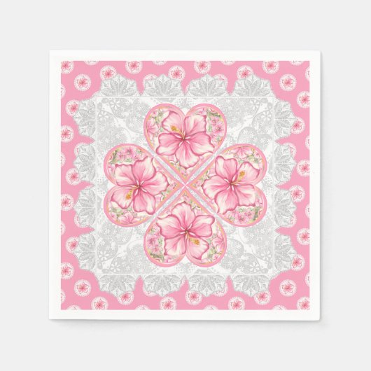 Hibiscus & kant ROZE Servet (Voorkant)