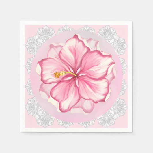 Hibiscus & kant ROZE Servet (Voorkant)