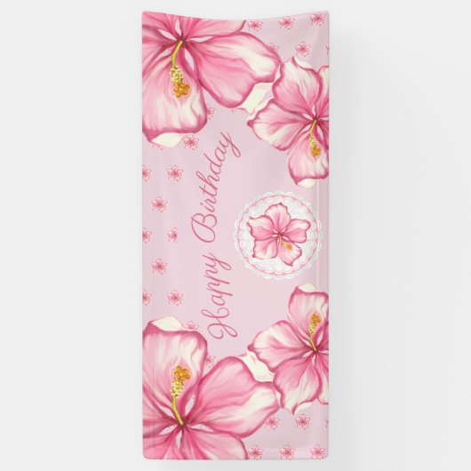 Hibiscus & kant ROZE Spandoek (Verticaal)