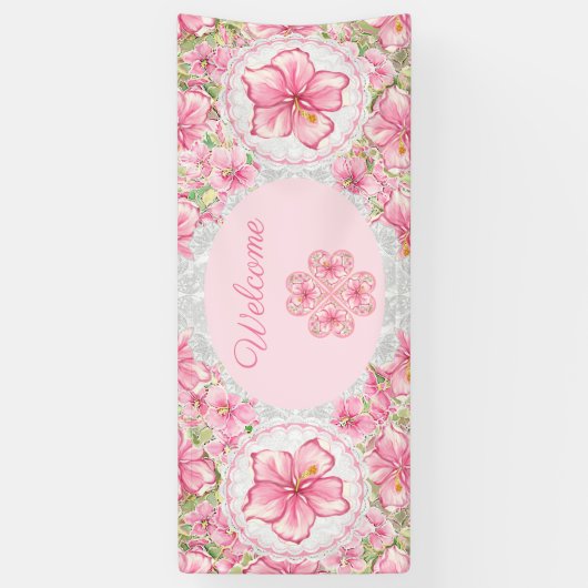 Hibiscus & kant ROZE Spandoek (Verticaal)