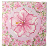 Hibiscus & kant ROZE Tegeltje (Voorkant)