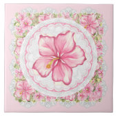Hibiscus & kant ROZE Tegeltje (Voorkant)