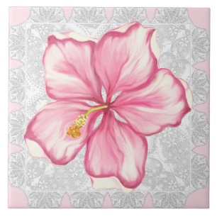 Hibiscus & kant ROZE Tegeltje
