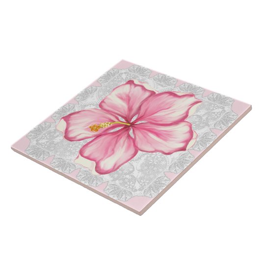 Hibiscus & kant ROZE Tegeltje (Zijkant)