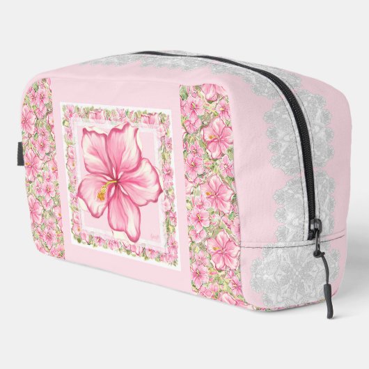 Hibiscus & kant ROZE Toilettasje (Rechterhoek)