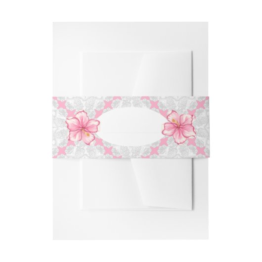 Hibiscus & kant ROZE Uitnodigingen Wikkel (Voorkant Voorbeeld)