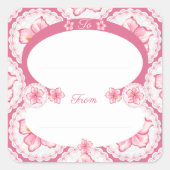 Hibiscus & kant ROZE Vierkante Sticker (Voorkant)
