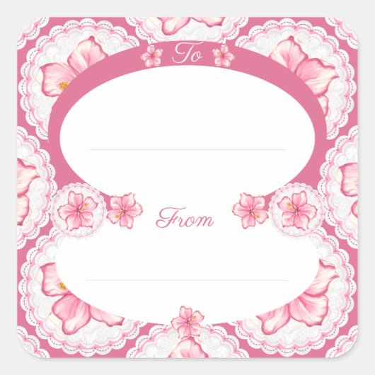 Hibiscus & kant ROZE Vierkante Sticker (Voorkant)