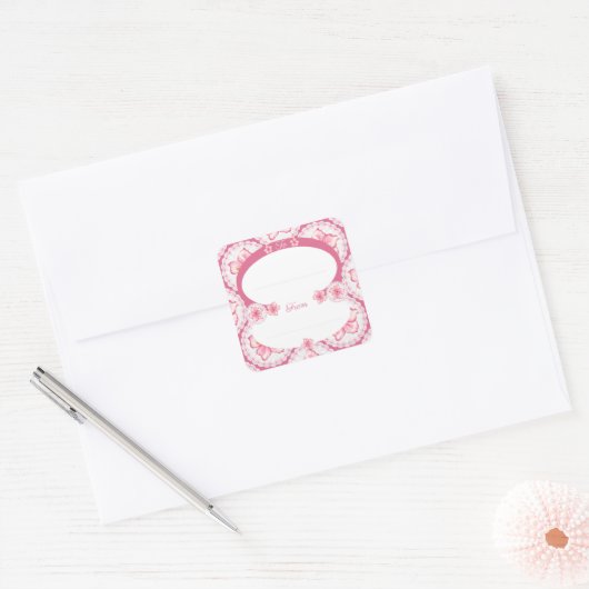 Hibiscus & kant ROZE Vierkante Sticker (Envelop)