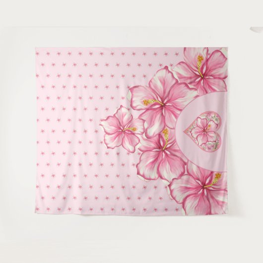 Hibiscus & kant ROZE Wandkleed (Voorkant (horizontaal))