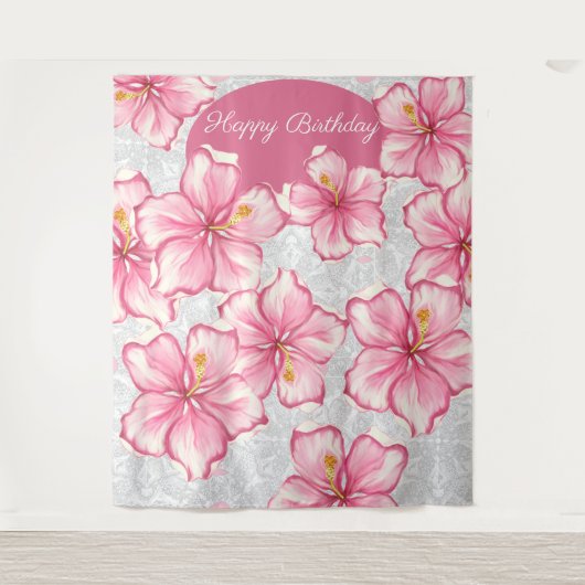 Hibiscus & kant ROZE Wandkleed (Voorkant)