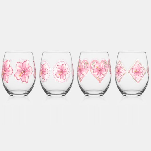 Hibiscus & kant ROZE Wijnglas Zonder Voet (Voorkant)