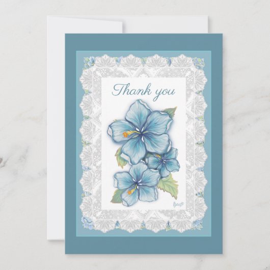 Hibiscus & kant TURQUOISE Bedankkaart (Voorkant)
