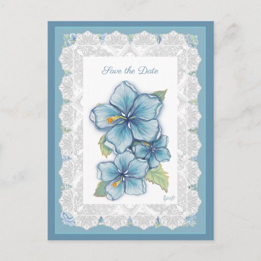 Hibiscus & kant TURQUOISE Briefkaart (Voorkant)