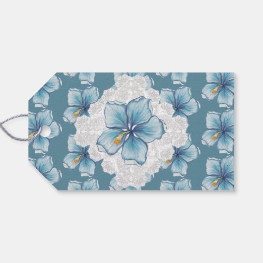 Hibiscus & kant TURQUOISE Cadeaulabel (Achterkant Horizontaal)