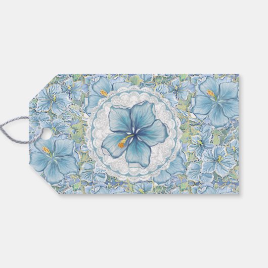 Hibiscus & kant TURQUOISE Cadeaulabel (Achterkant Horizontaal)