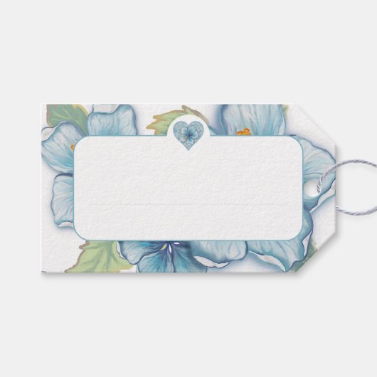 Hibiscus & kant TURQUOISE Cadeaulabel (Voorkant (Horizontaal))